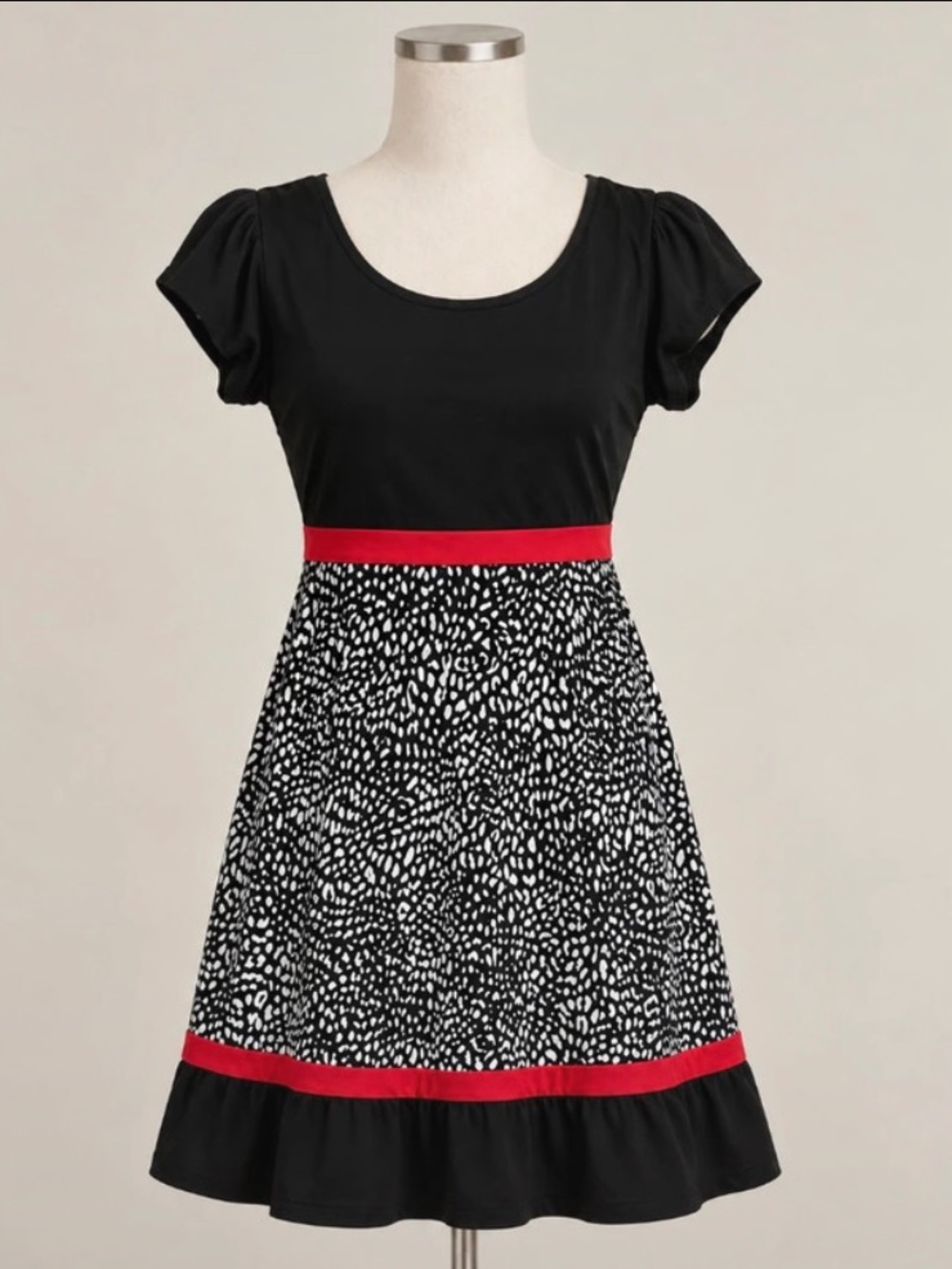 Enfocus Studio Black and White A-Line Dress with Red Trim